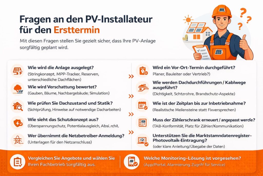 Fragen An Den PV-Installateur Für Den Ersttermin