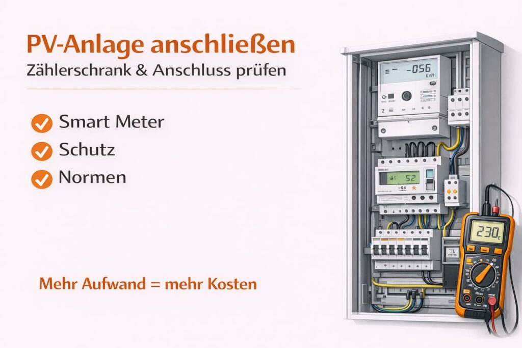 PV-Anlage Anschließen Elektriker Kosten: Voraussetzungen im Zählerschrank & Hausanschluss