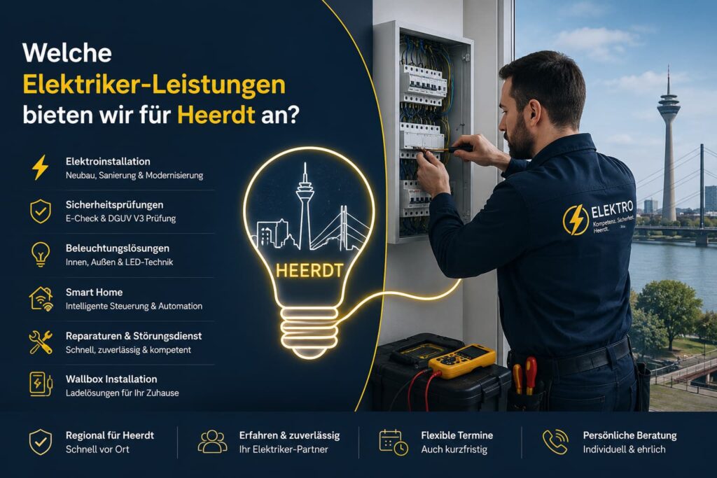 Elektriker bei der Reparatur eines Stromkastens in moderner Arbeitsumgebung in Heerdt.