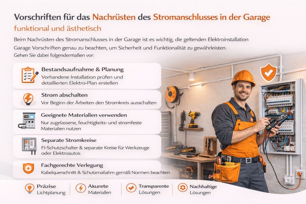 Vorschriften für das Nachrüsten des Stromanschlusses in der Garage