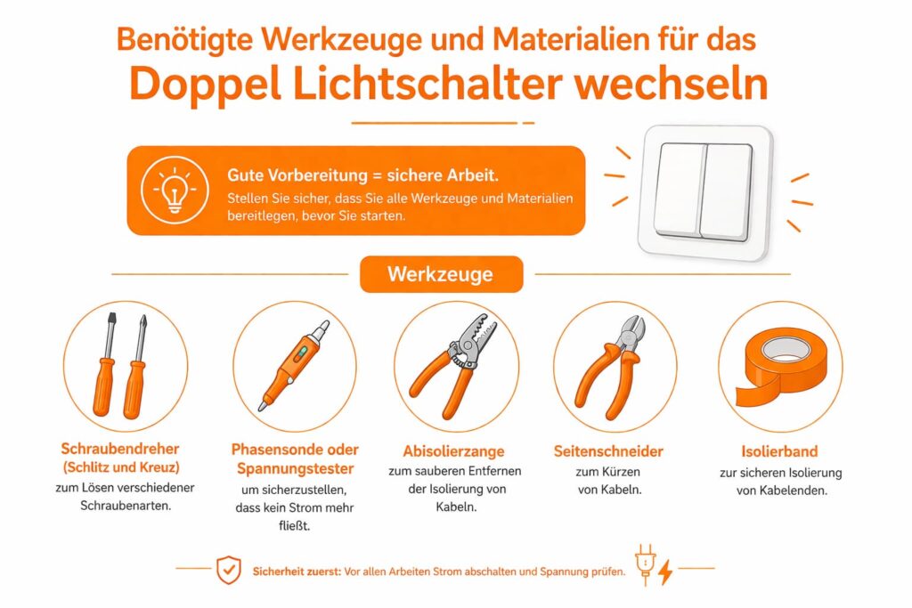 Benötigte Werkzeuge und Materialien für das Doppel Lichtschalter wechseln