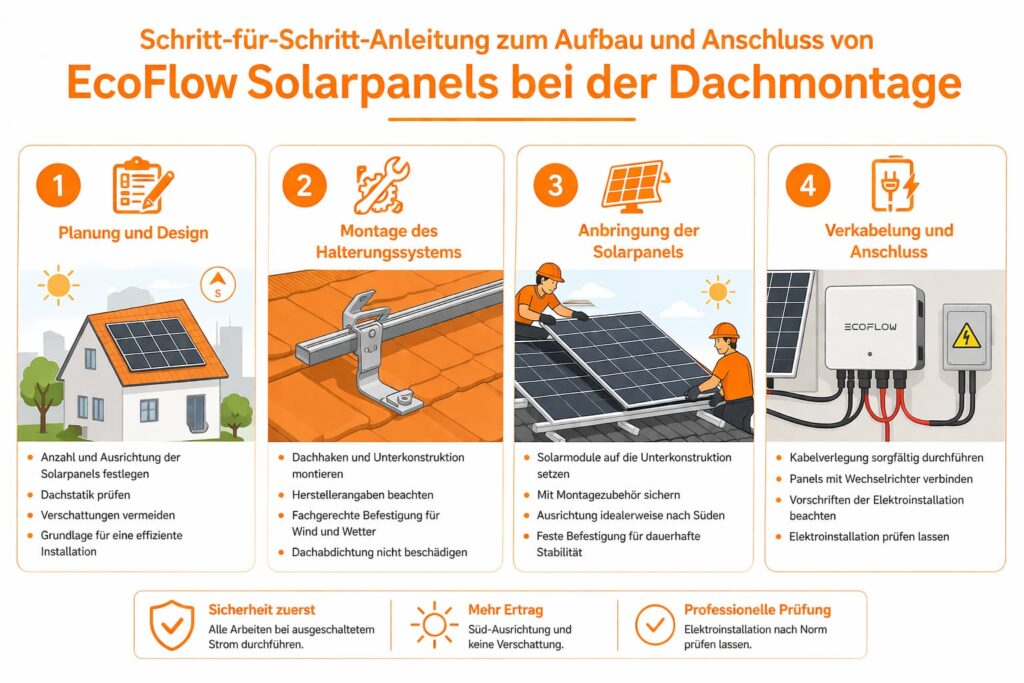 Schritt-für-Schritt-Anleitung zum Aufbau und Anschluss von EcoFlow Solarpanels bei der Dachmontage