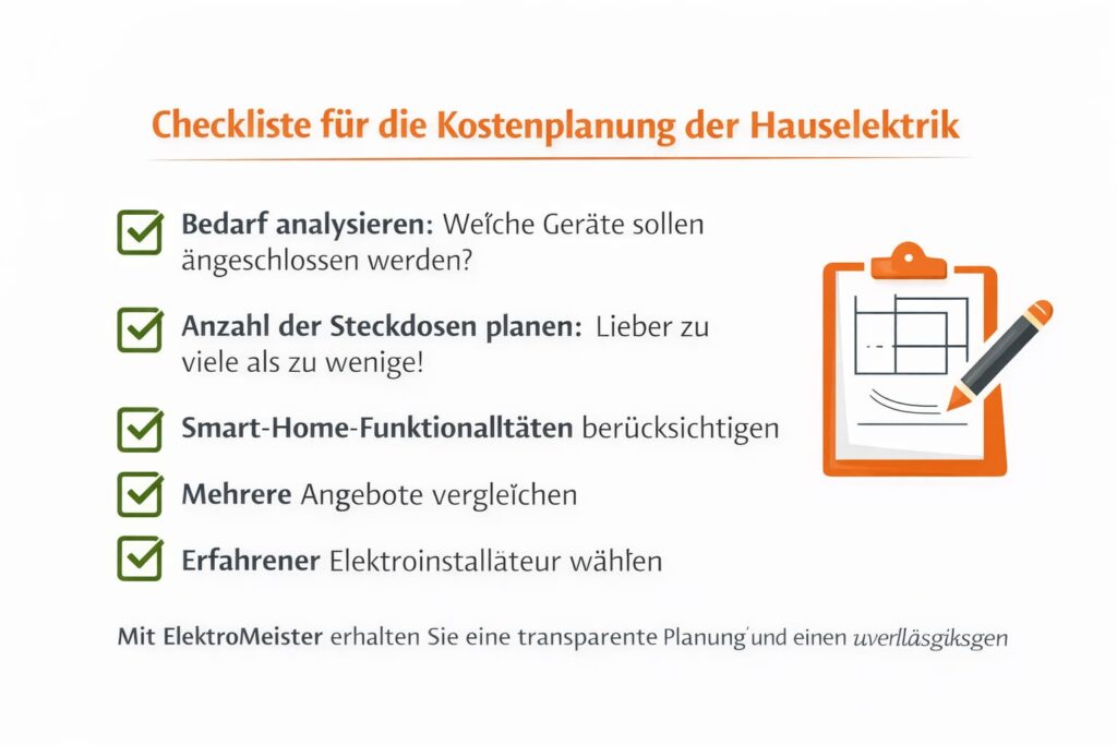 Checkliste für die Kostenplanung der Hauselektrik