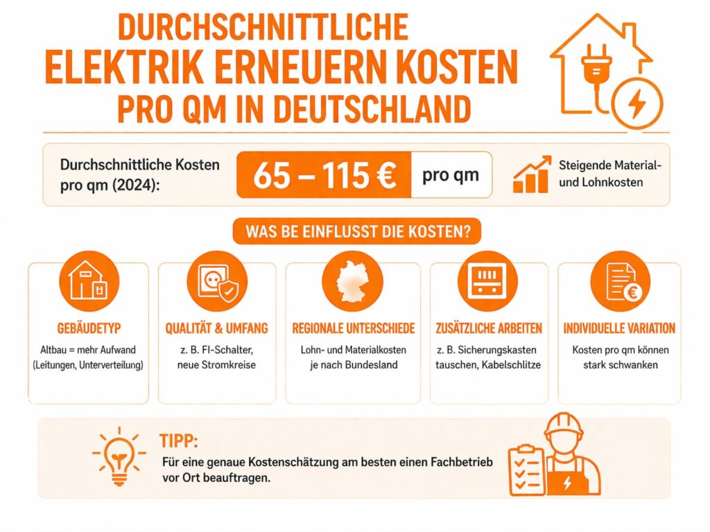 Durchschnittliche Elektrik erneuern Kosten pro qm in Deutschland