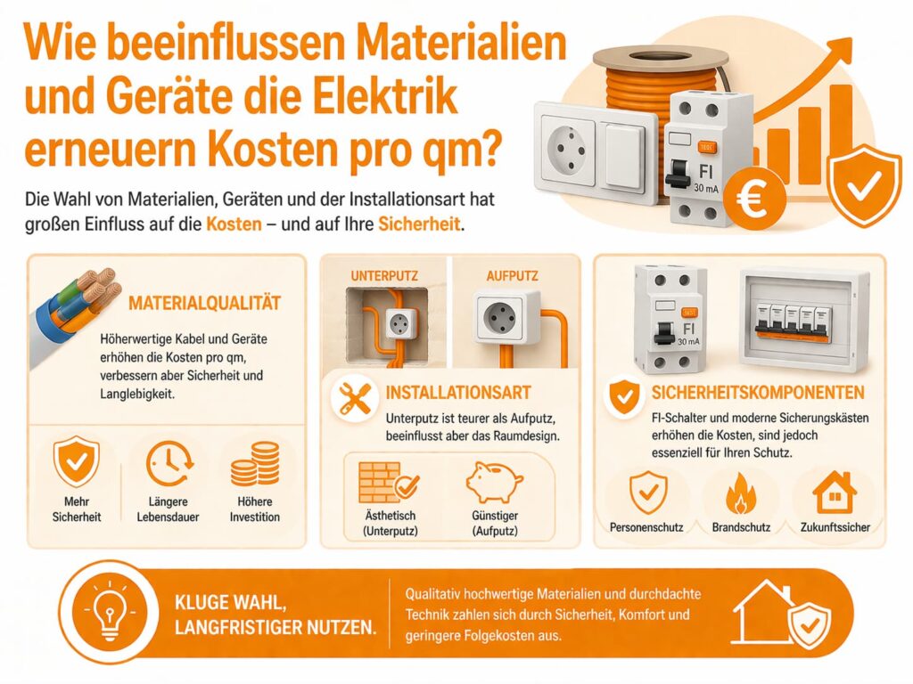 Wie beeinflussen Materialien und Geräte die Elektrik erneuern Kosten pro qm?