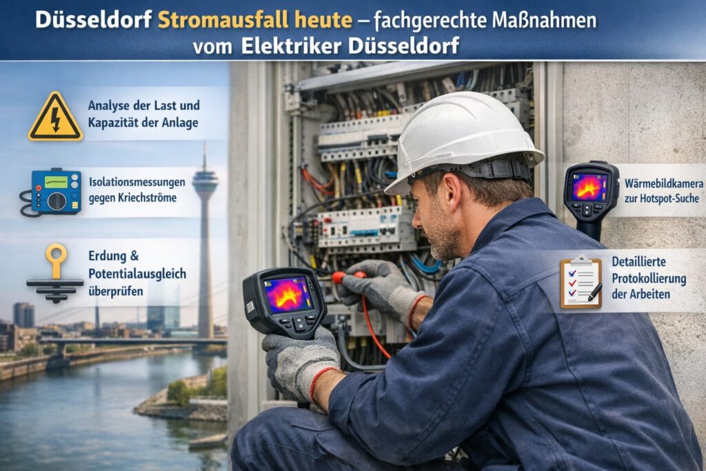 Elektriker in Düsseldorf behebt Stromausfall und prüft elektrische Anlage mit Wärmebildkamera