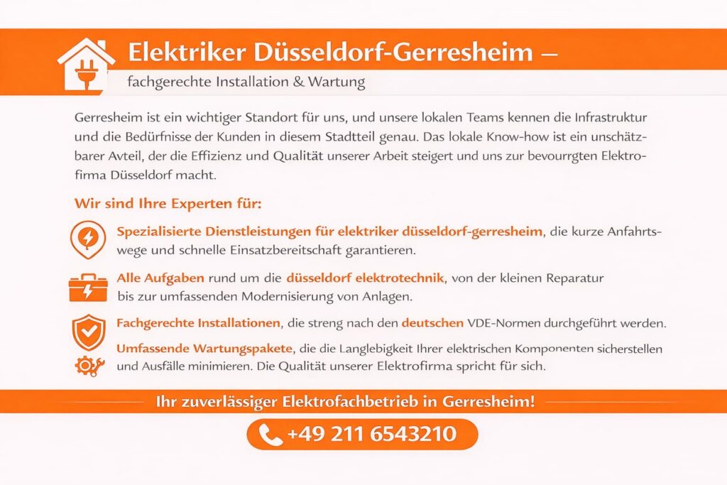 Elektriker Düsseldorf-Gerresheim – fachgerechte Installation & Wartung