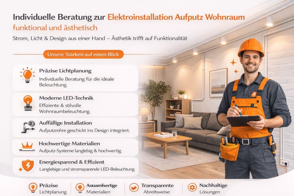 Individuelle Beratung zur Elektroinstallation Aufputz Wohnraum funktional und ästhetisch