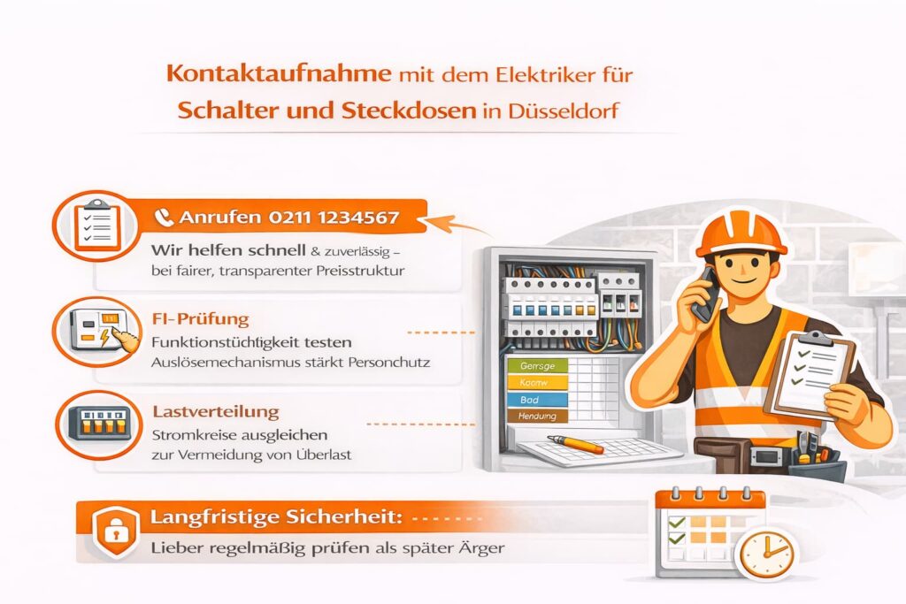 Kontaktaufnahme mit dem Elektriker für Schalter und Steckdosen in Düsseldorf