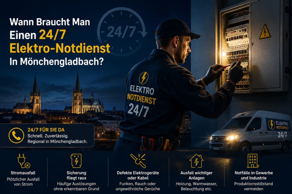Elektriker bei der Reparatur eines Stromkastens im nächtlichen Einsatz