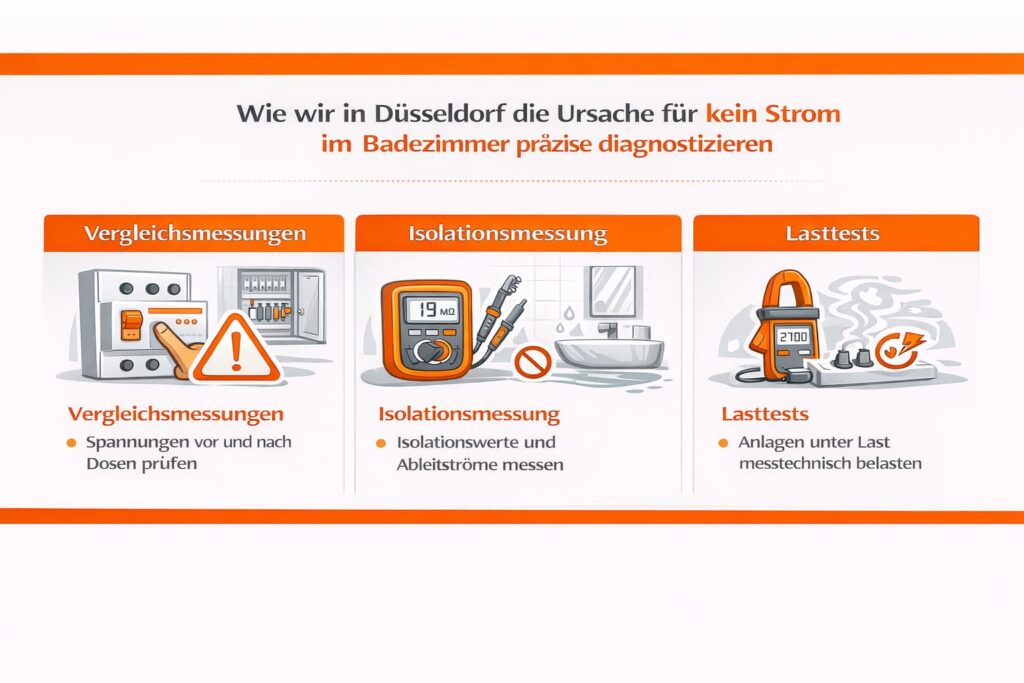 Wie wir in Düsseldorf die Ursache für kein Strom im Badezimmer präzise diagnostizieren