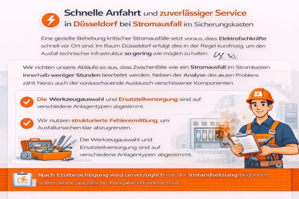 Schnelle Anfahrt und zuverlässiger Service in Düsseldorf bei Stromausfall im Sicherungskasten