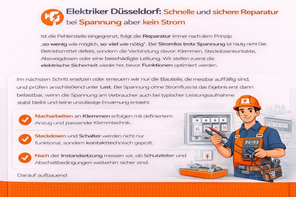 Elektriker Düsseldorf: Schnelle und sichere Reparatur bei Spannung aber kein Strom