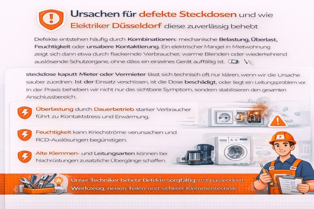 Ursachen für defekte Steckdosen und wie Elektriker Düsseldorf diese zuverlässig behebt
