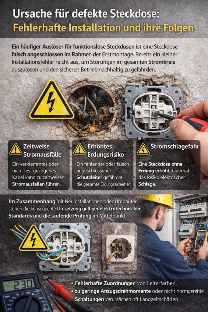 Ursache für defekte Steckdose Fehlerhafte Installation und ihre Folgen