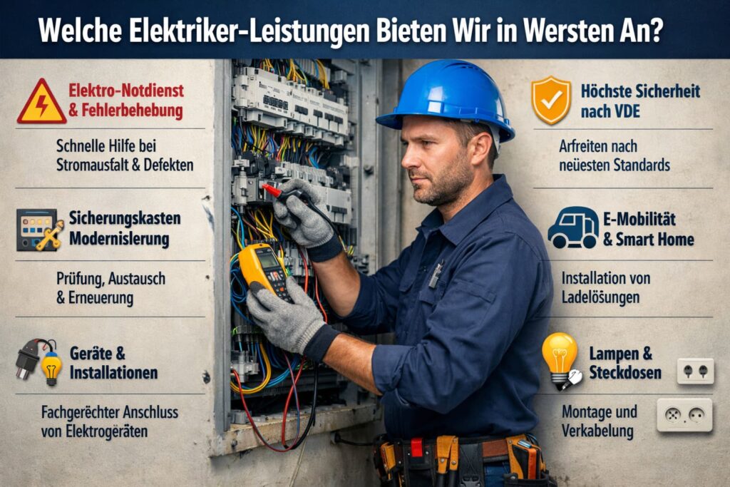 Elektriker prüft Sicherungskasten und behebt Stromproblem in moderner Wohnumgebung