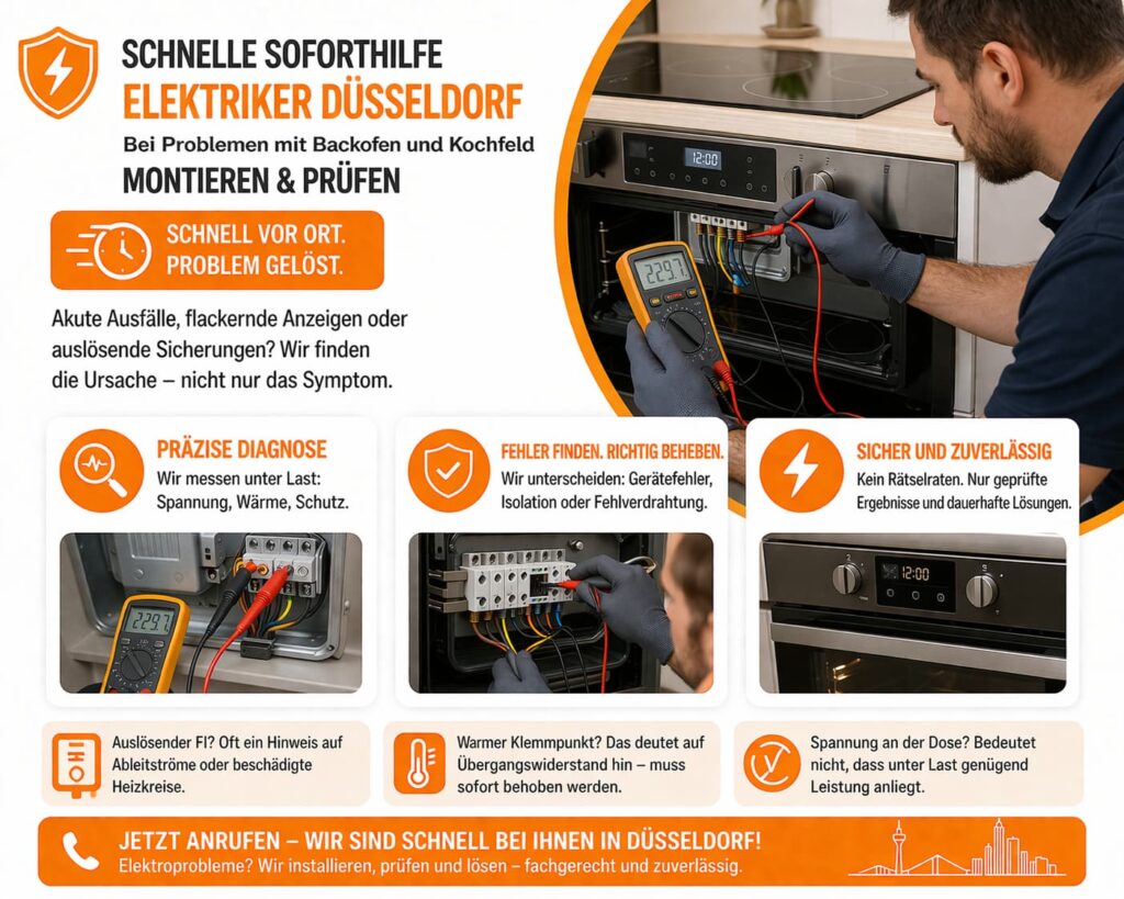 Schnelle Soforthilfe: Elektriker Düsseldorf bei Problemen mit Backofen und Kochfeld montieren