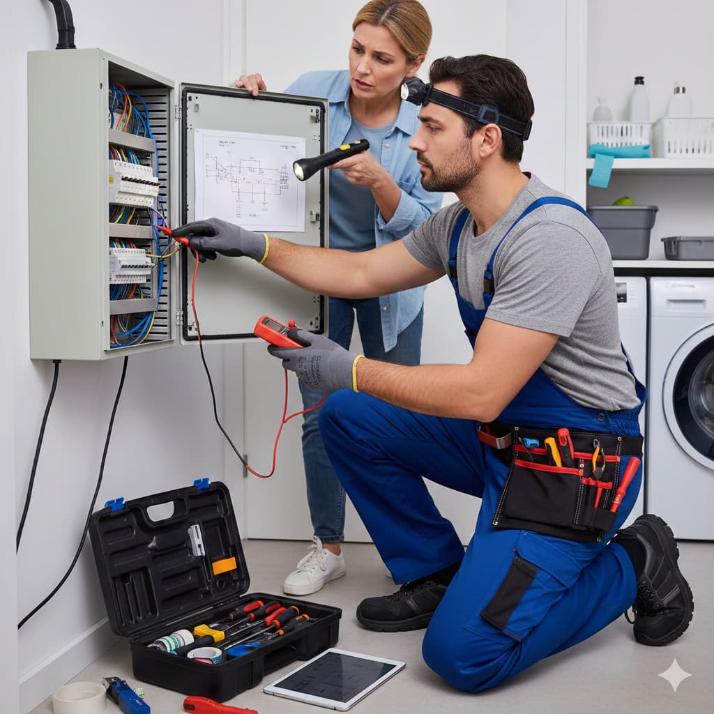 Elektriker bei der Reparatur eines Sicherungskastens in Düsseldorf