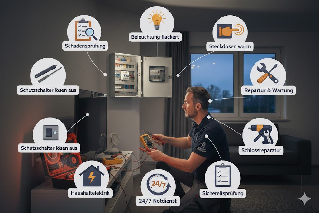 Elektriker repariert Stromkasten in Düsseldorf 