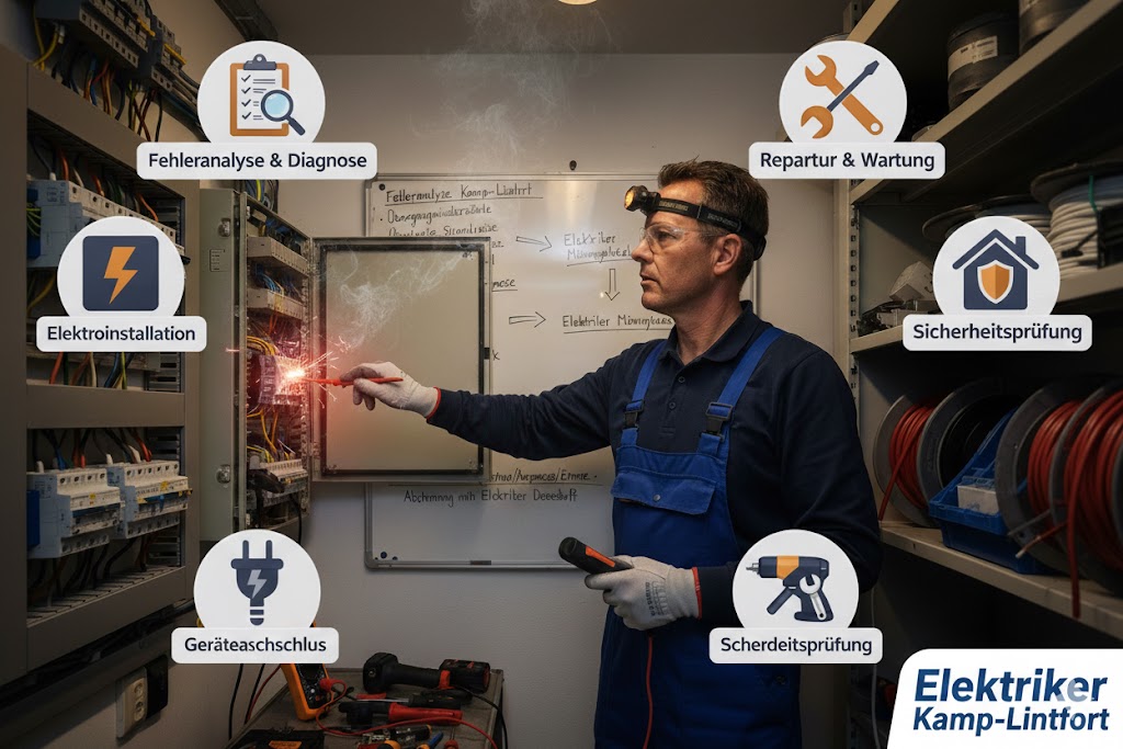 Elektriker bei der Reparatur eines Sicherungskastens in Düsseldorf