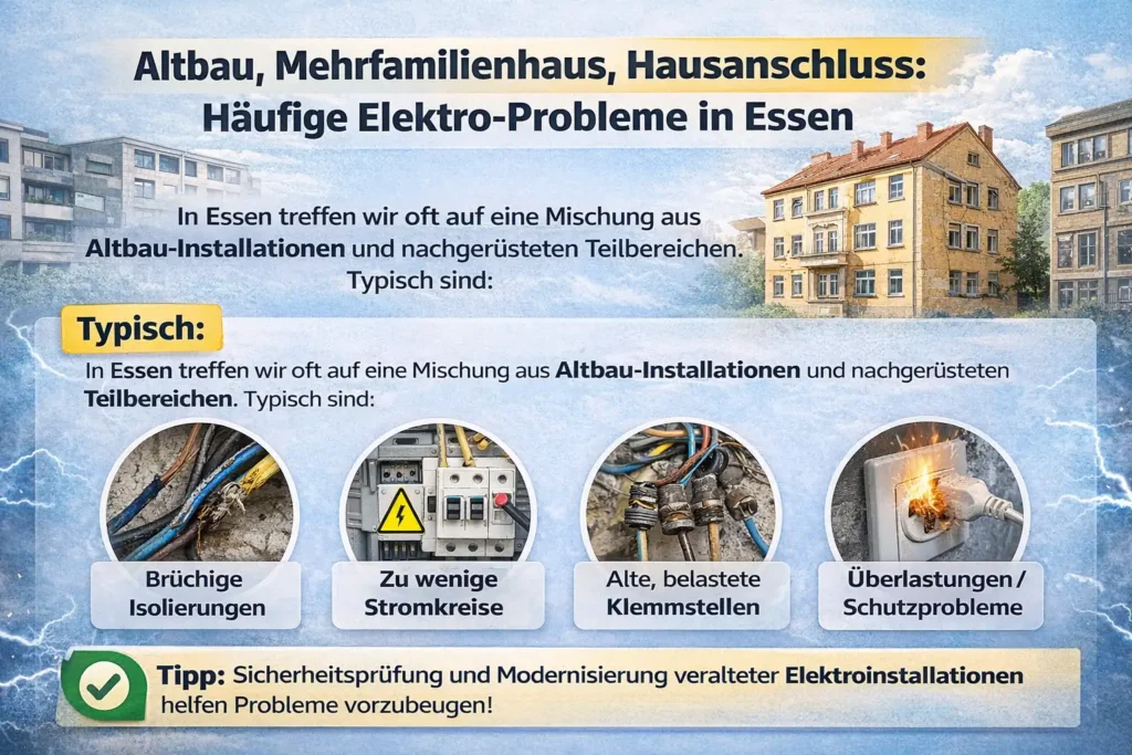 Altbau, Mehrfamilienhaus, Hausanschluss: Welche Elektro-Probleme in Essen besonders häufig auftreten
