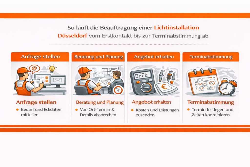 So läuft die Beauftragung einer lichtinstallation düsseldorf vom Erstkontakt bis zur Terminabstimmung ab