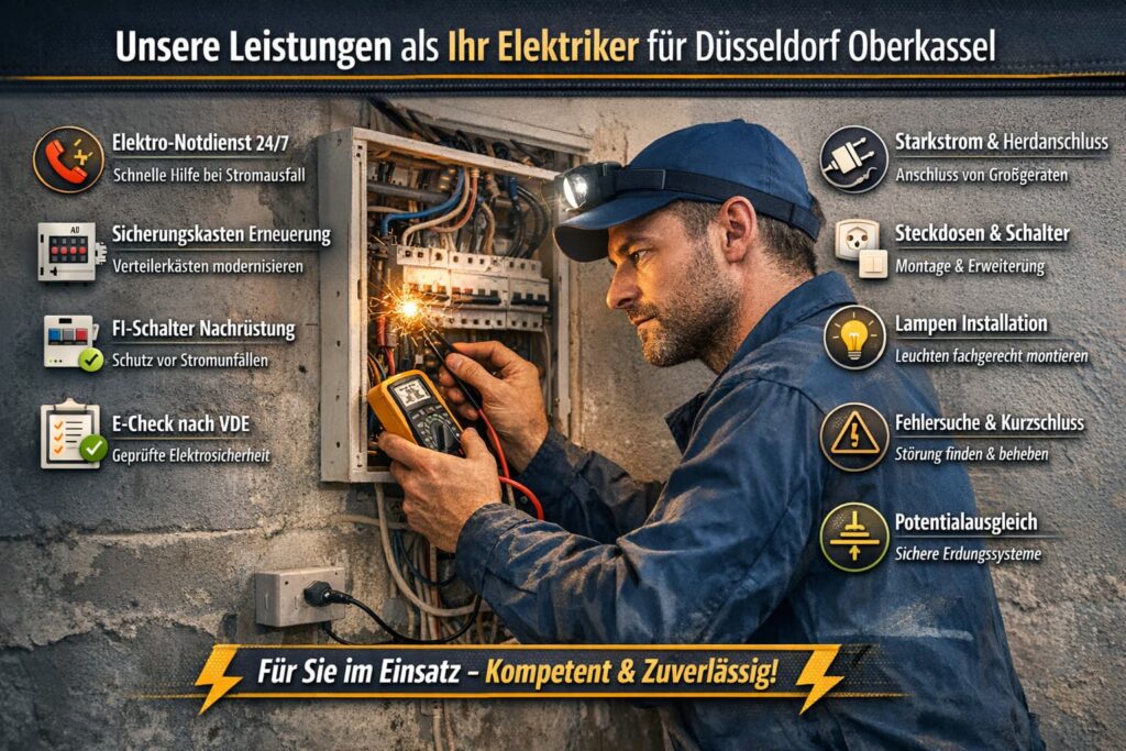 Elektriker prüft Sicherungskasten und behebt Stromproblem mit Messgerät in moderner Wohnumgebung