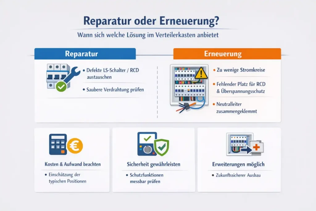 Reparatur oder Erneuerung: Wann sich welche Lösung im Verteilerkasten anbietet