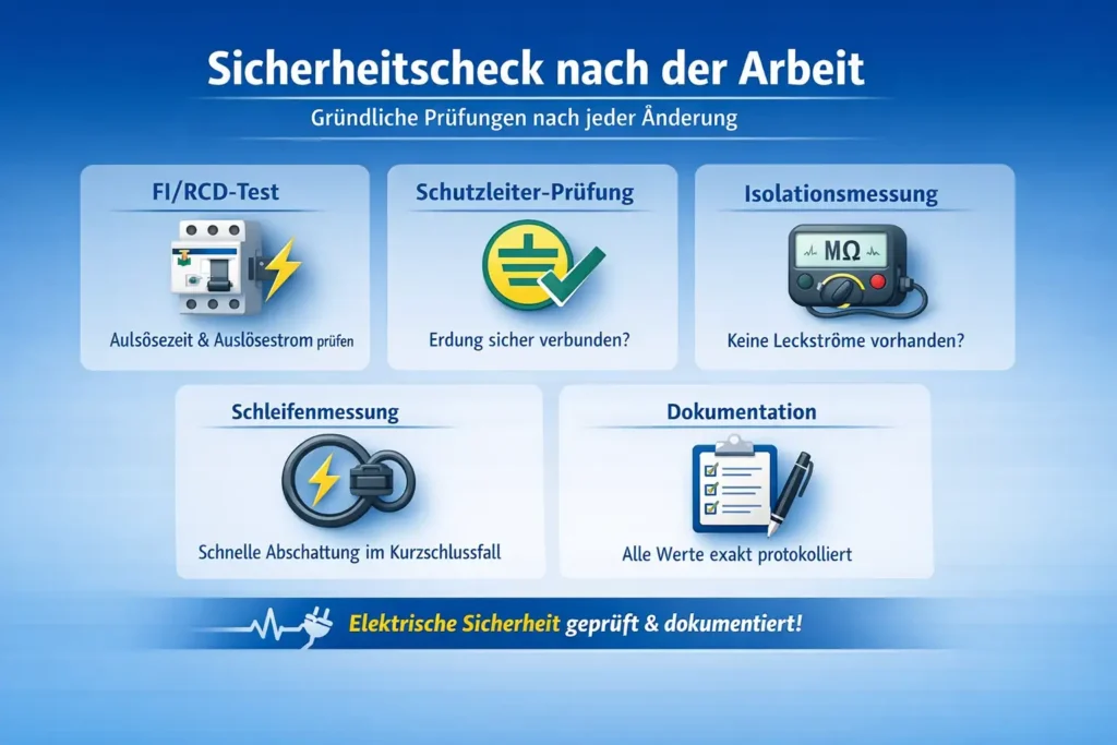 Sicherheitscheck nach der Arbeit: FI/RCD, Schutzleiter, Isolationsmessung und Dokumentation