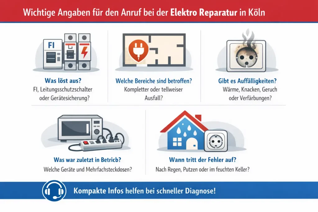 So erreichen Sie den Fachbetrieb für eine elektro reparatur köln: welche Angaben am Telefon helfen