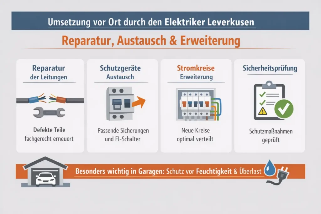 Umsetzung vor Ort durch den elektriker leverkusen: Reparatur, Austausch, Erweiterung