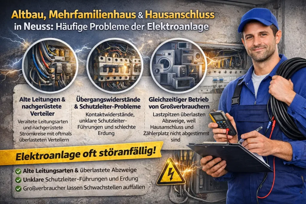 Was in Neuss bei Altbau, Mehrfamilienhaus und Hausanschluss die Elektroanlage besonders störanfällig macht