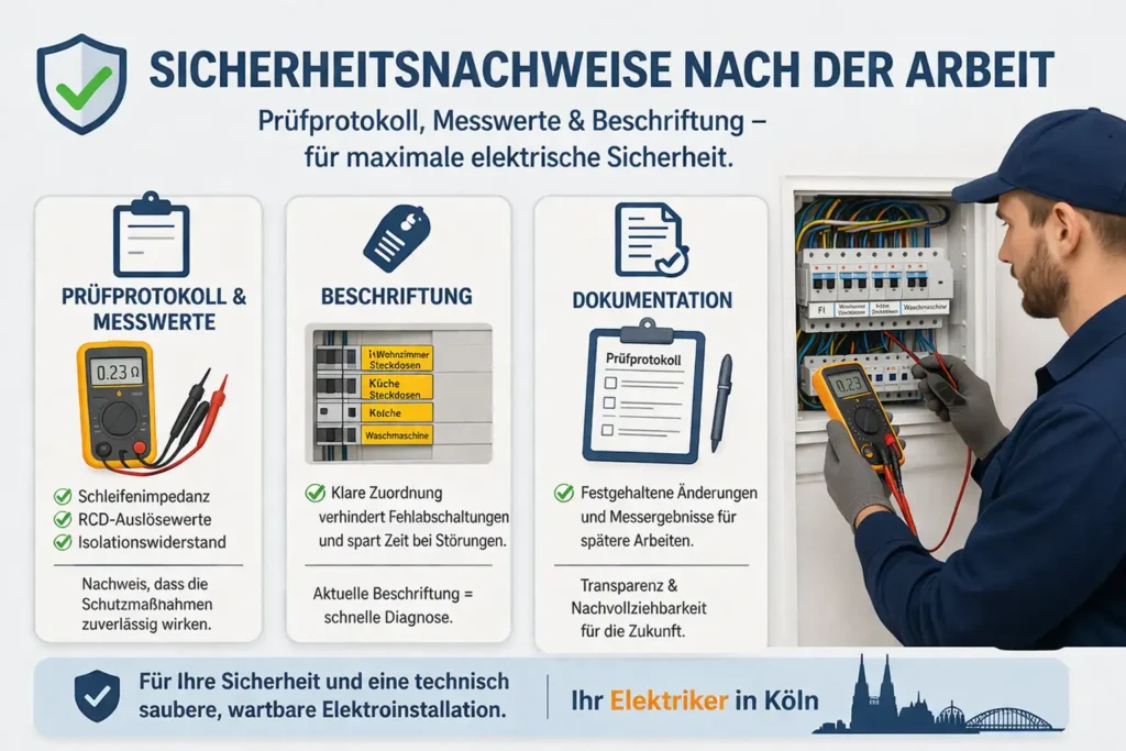 Welche Sicherheitsnachweise nach der Arbeit sinnvoll sind (Prüfprotokoll, Messwerte, Beschriftung)