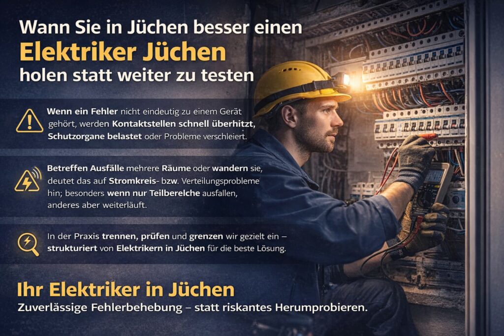 Elektriker prüft Sicherungskasten in Düsseldorf – Reparatur oder Austausch von Steckdosen und Stromkreisen