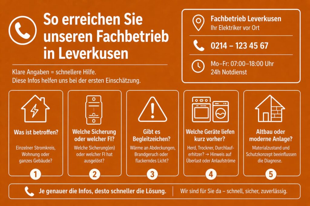 So erreichen Sie den Fachbetrieb in Leverkusen und welche Angaben am Telefon wirklich helfen