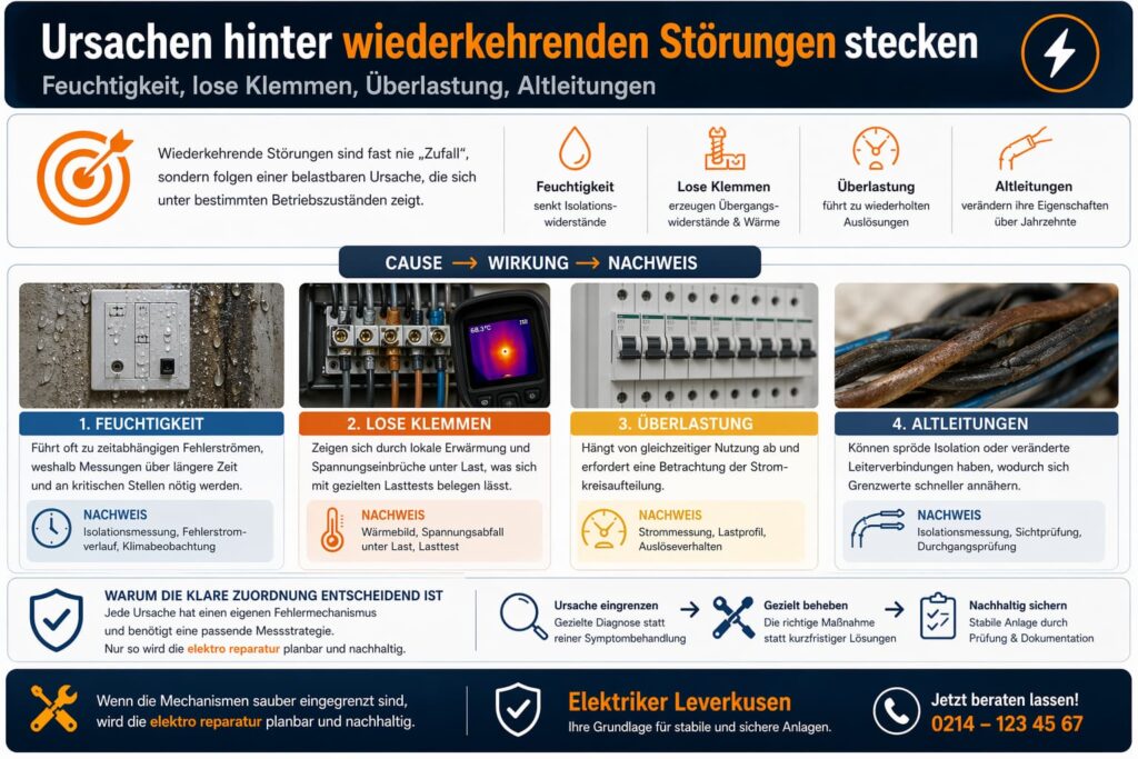 Welche Ursachen hinter wiederkehrenden Störungen stecken – Feuchtigkeit, lose Klemmen, Überlastung, Altleitungen