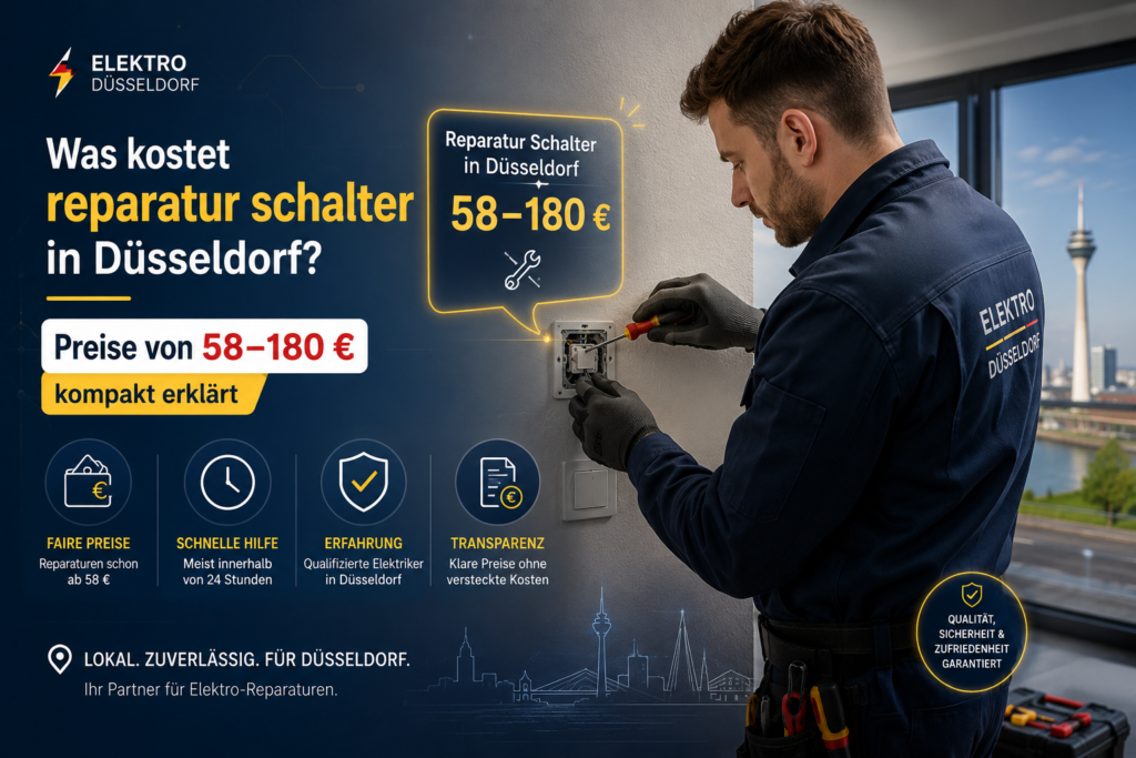 Elektriker repariert modernen Lichtschalter in Wohnung in Düsseldorf