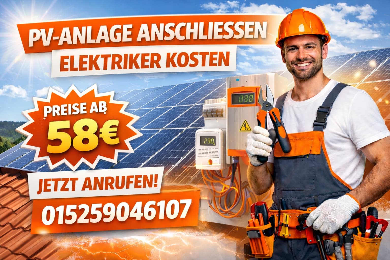 PV-Anlage Anschließen Elektriker Kosten | Service ab 58 Euro