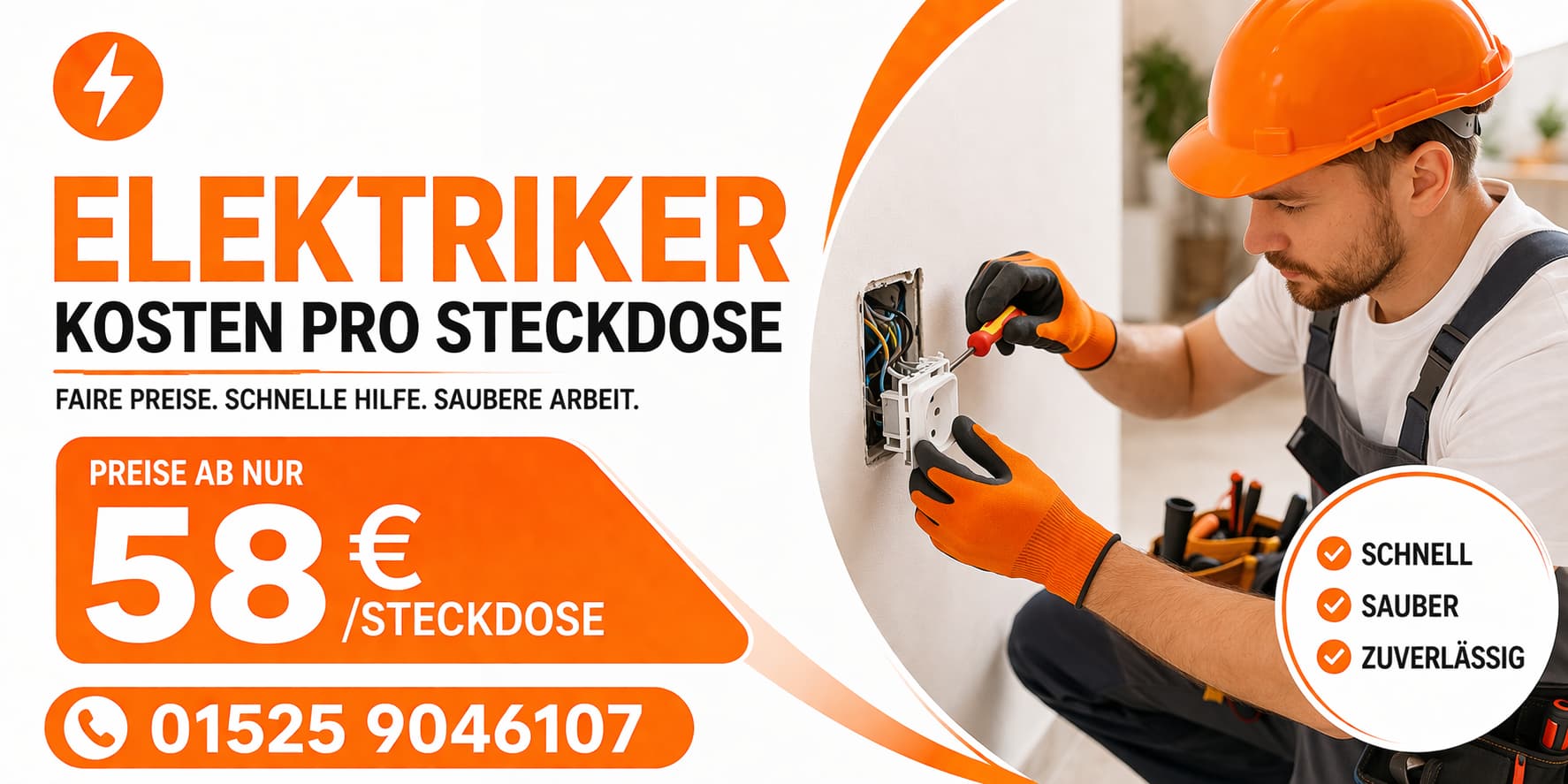 Elektriker Kosten pro Steckdose ab 58€ | 24h Service