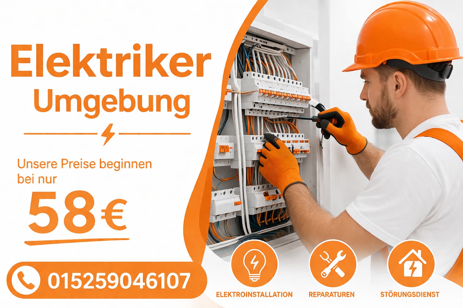 Elektriker Umgebung ab 58€ | 24h Service in Ihrer Nähe