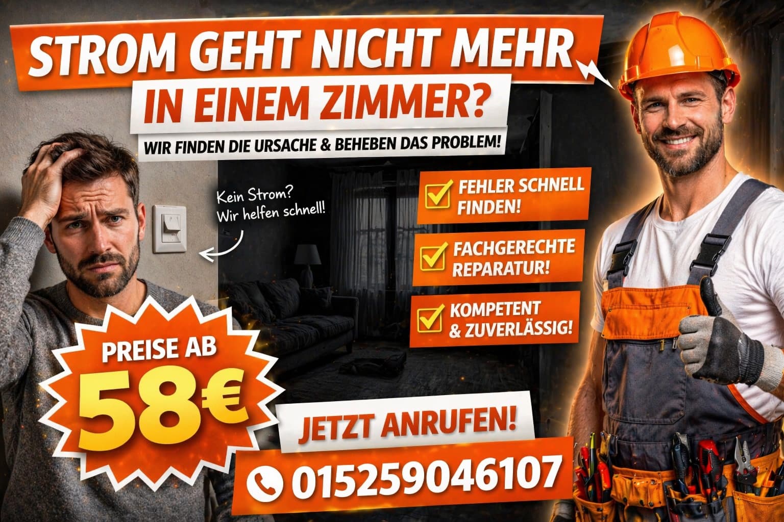 Strom geht nicht mehr in einem Zimmer | Hilfe ab 58 Euro