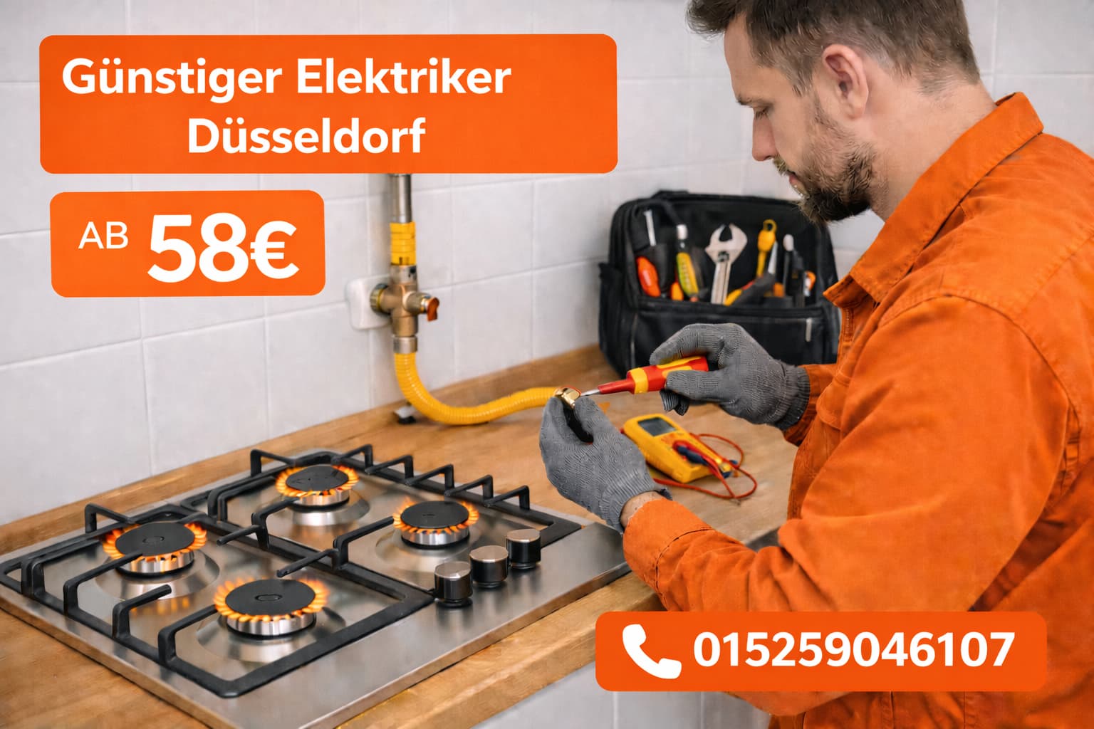 Günstiger Elektriker Düsseldorf ab 58€ | 24/7 Service