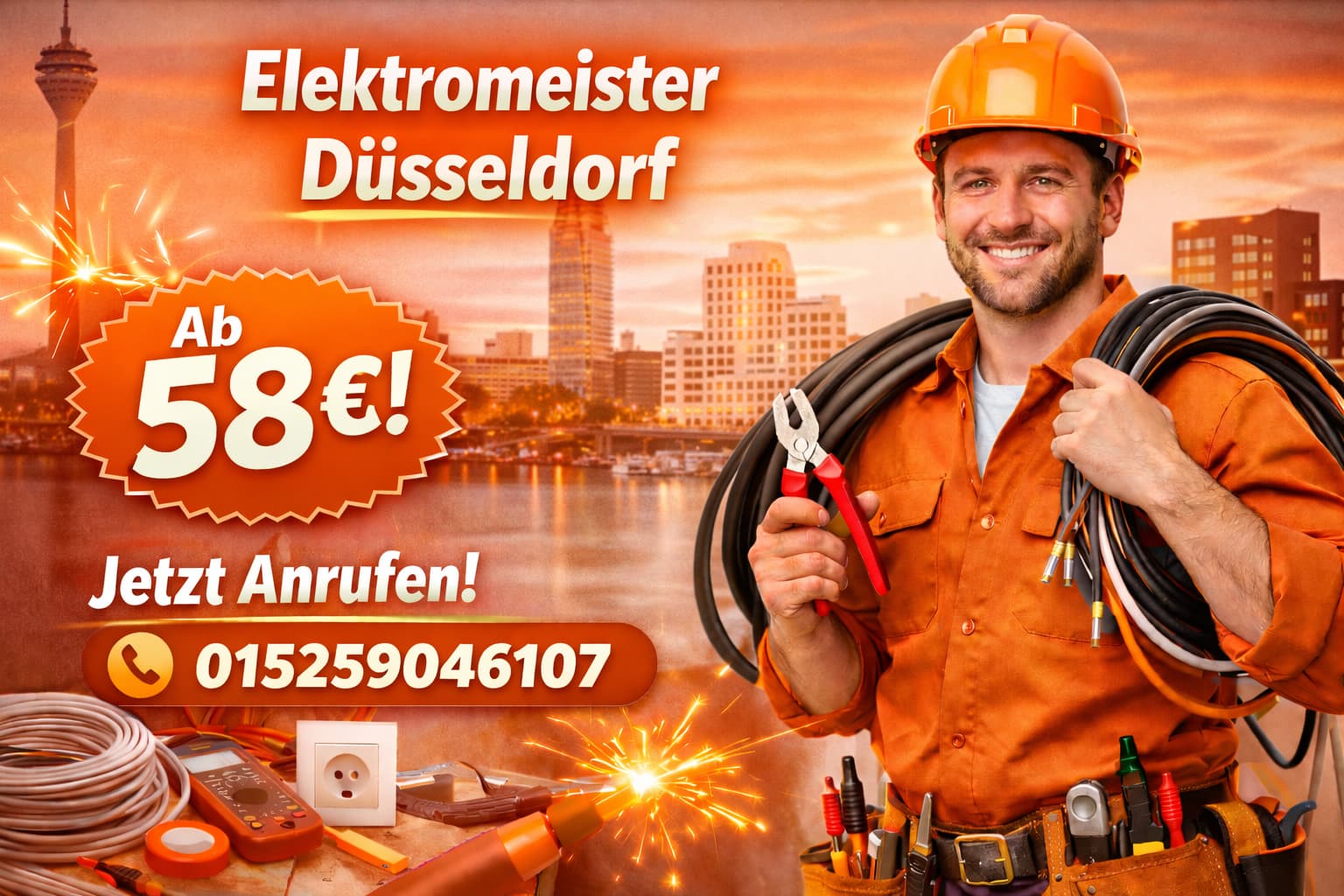 Elektromeister Düsseldorf ab 58€ | 7 Tage Notdienst
