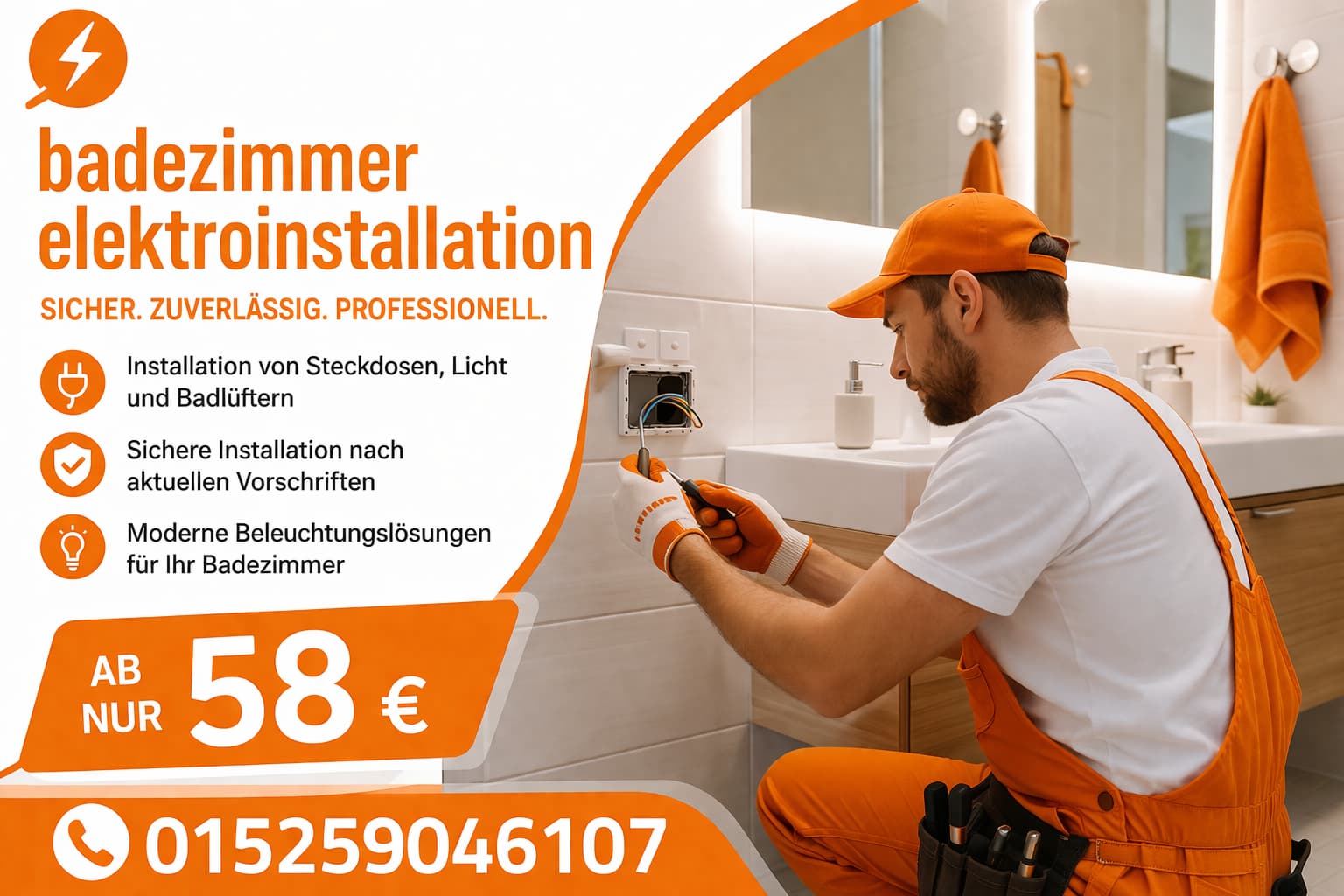 Badezimmer elektroinstallation ab 58€ | 7 Tage Service