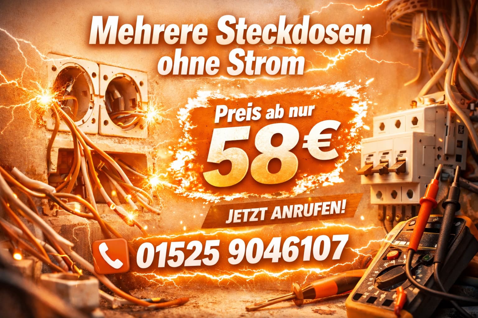 Mehrere Steckdosen ohne Strom? 24/7 Service ab 58 Euro