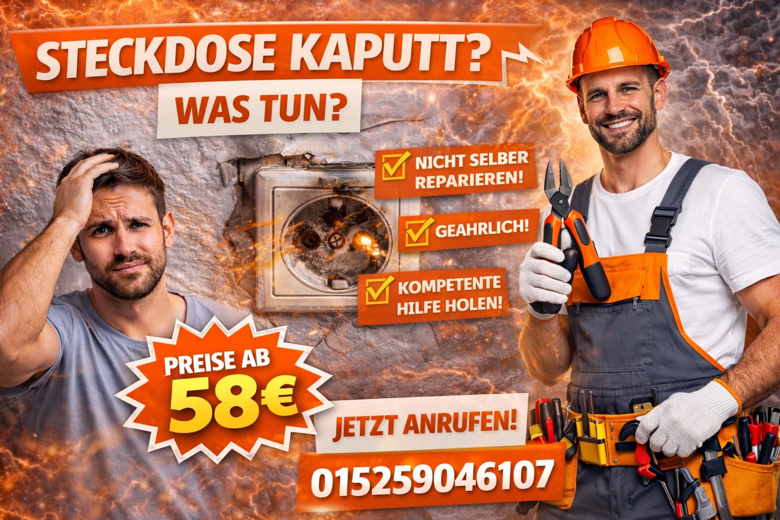 Steckdose kaputt was tun | Hilfe ab 58 Euro vom Elektriker