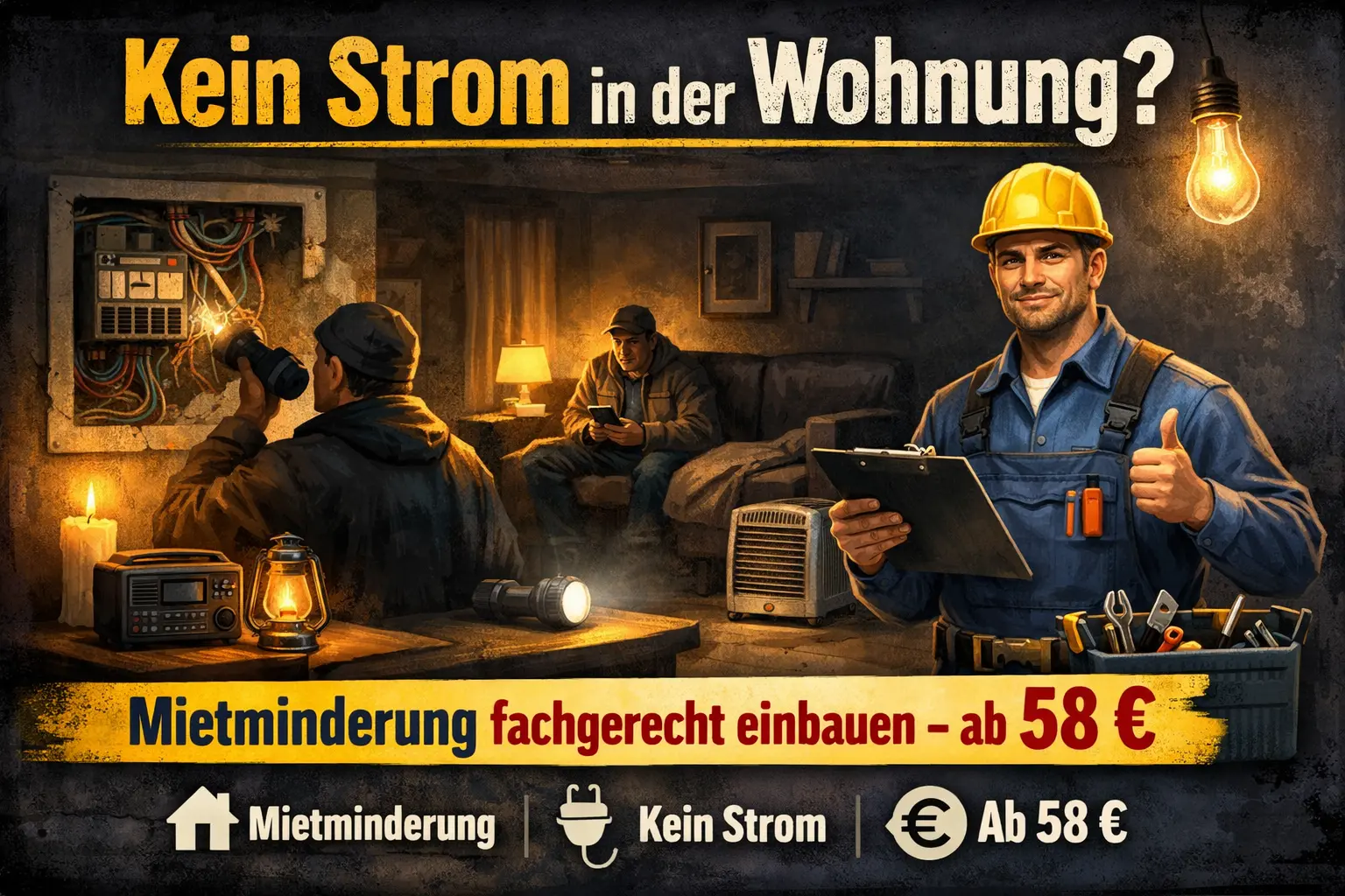 Kein strom in der wohnung mietminderung fachgerecht einbauen – ab 58 €