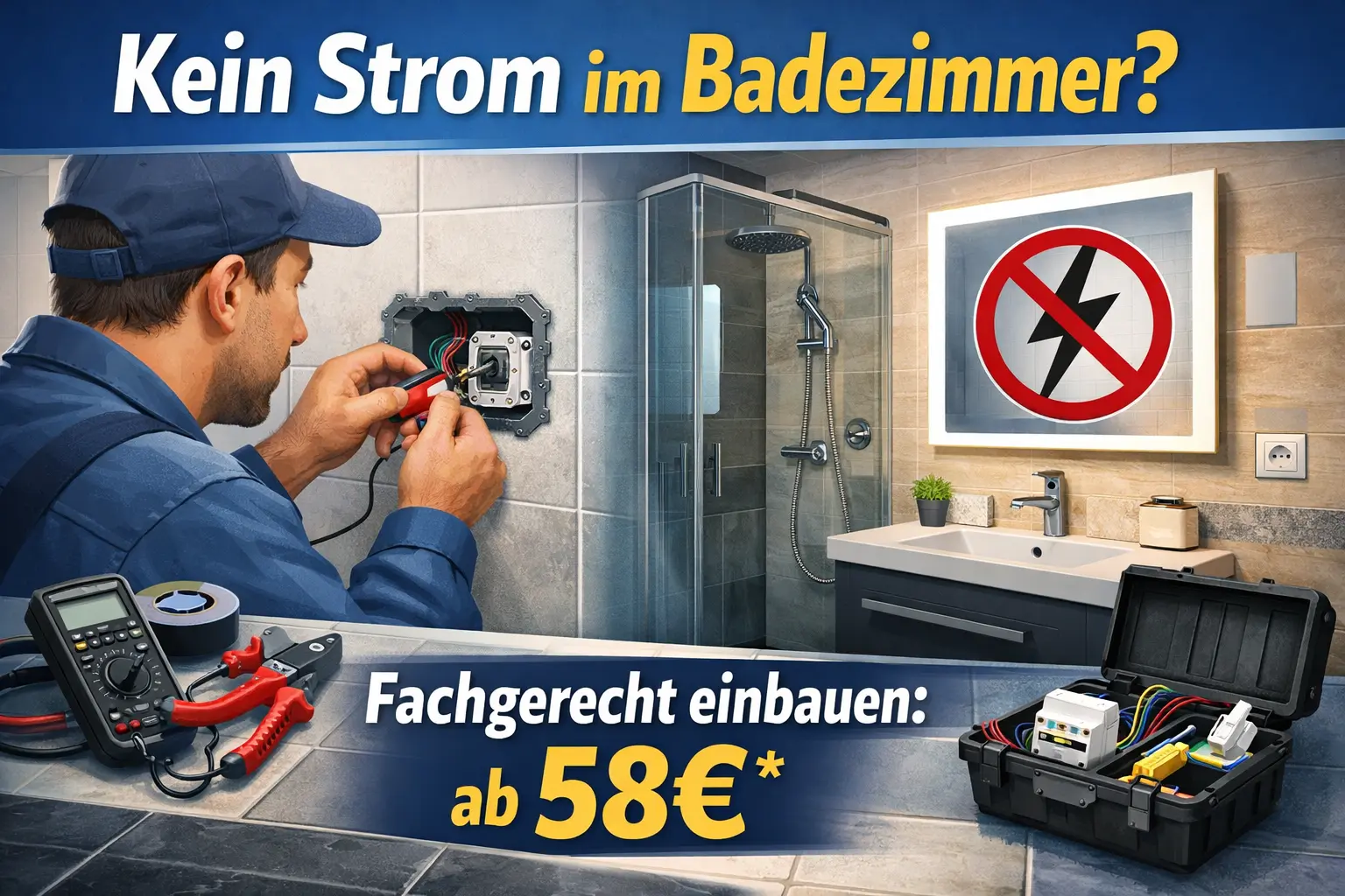 Kein strom im badezimmer fachgerecht einbauen: ab 58€