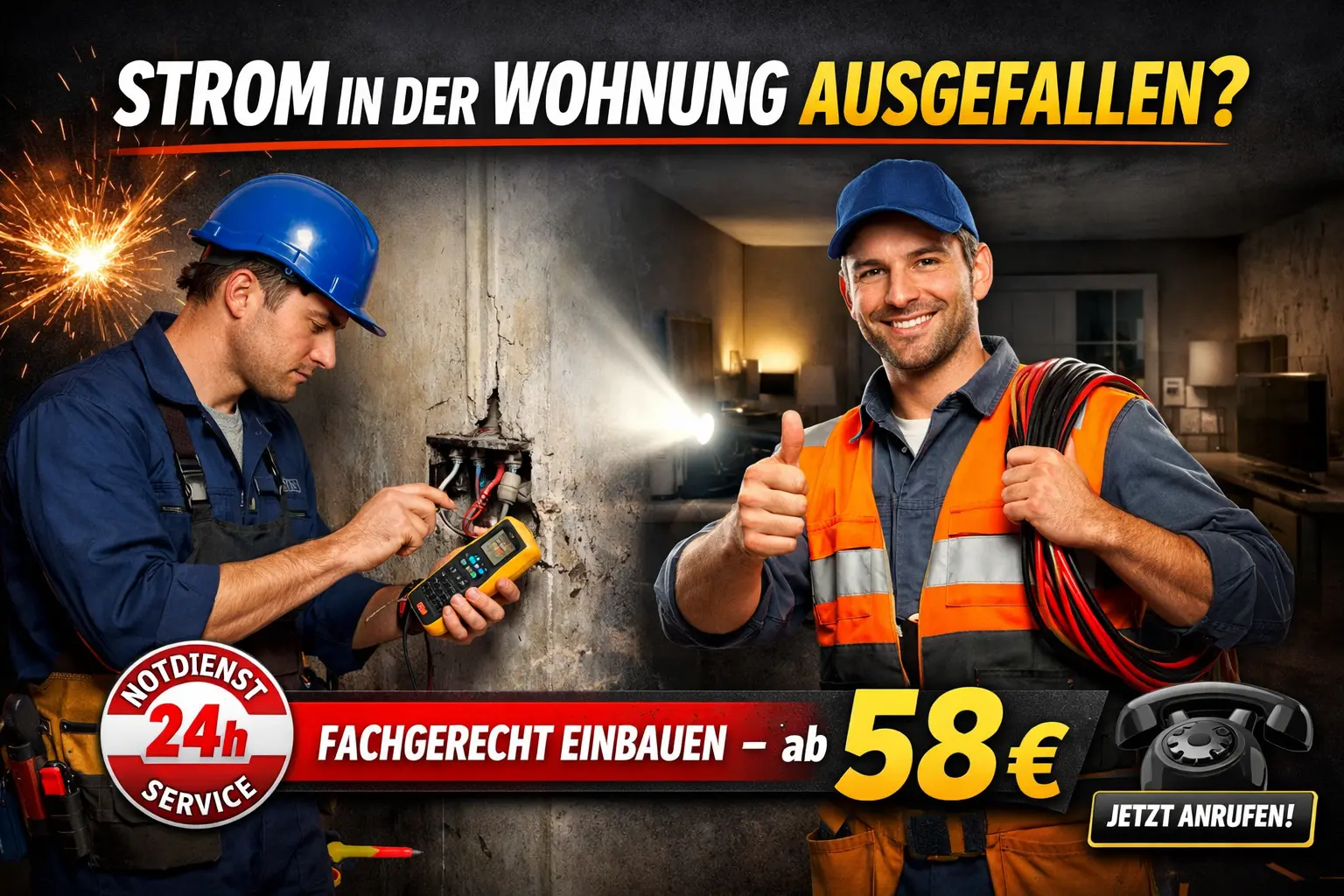 Strom in der wohnung ausgefallen fachgerecht einbauen – ab 58 €