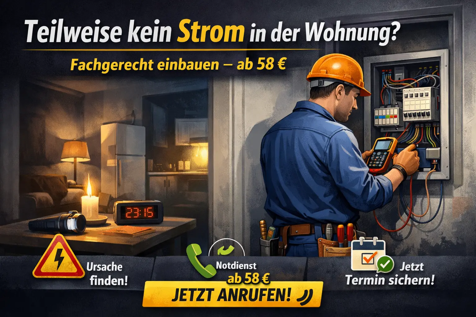 Teilweise kein strom in der wohnung fachgerecht einbauen – ab 58 €